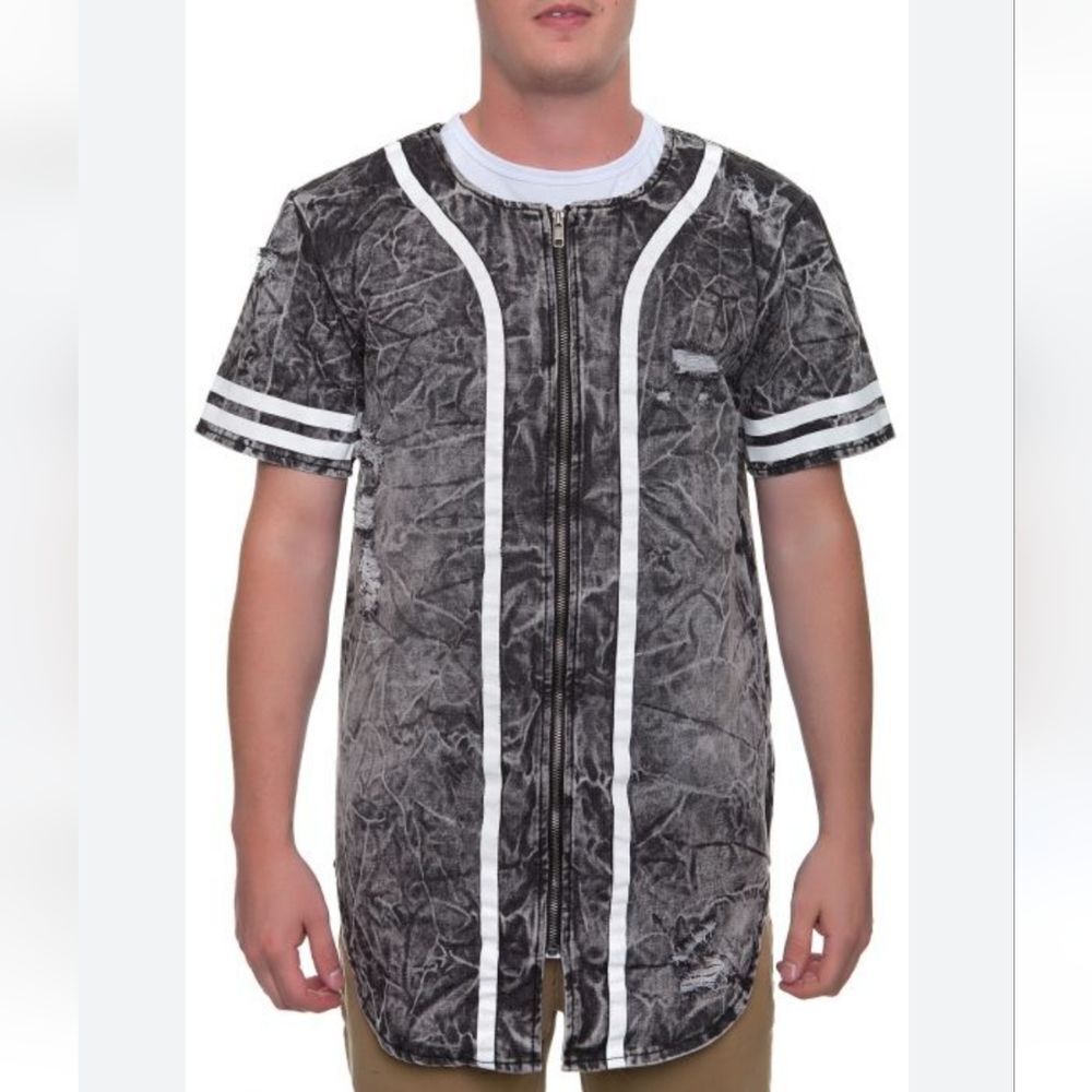 BLEECKER AND MERCER Major League zip baseball jersey in denim black M
